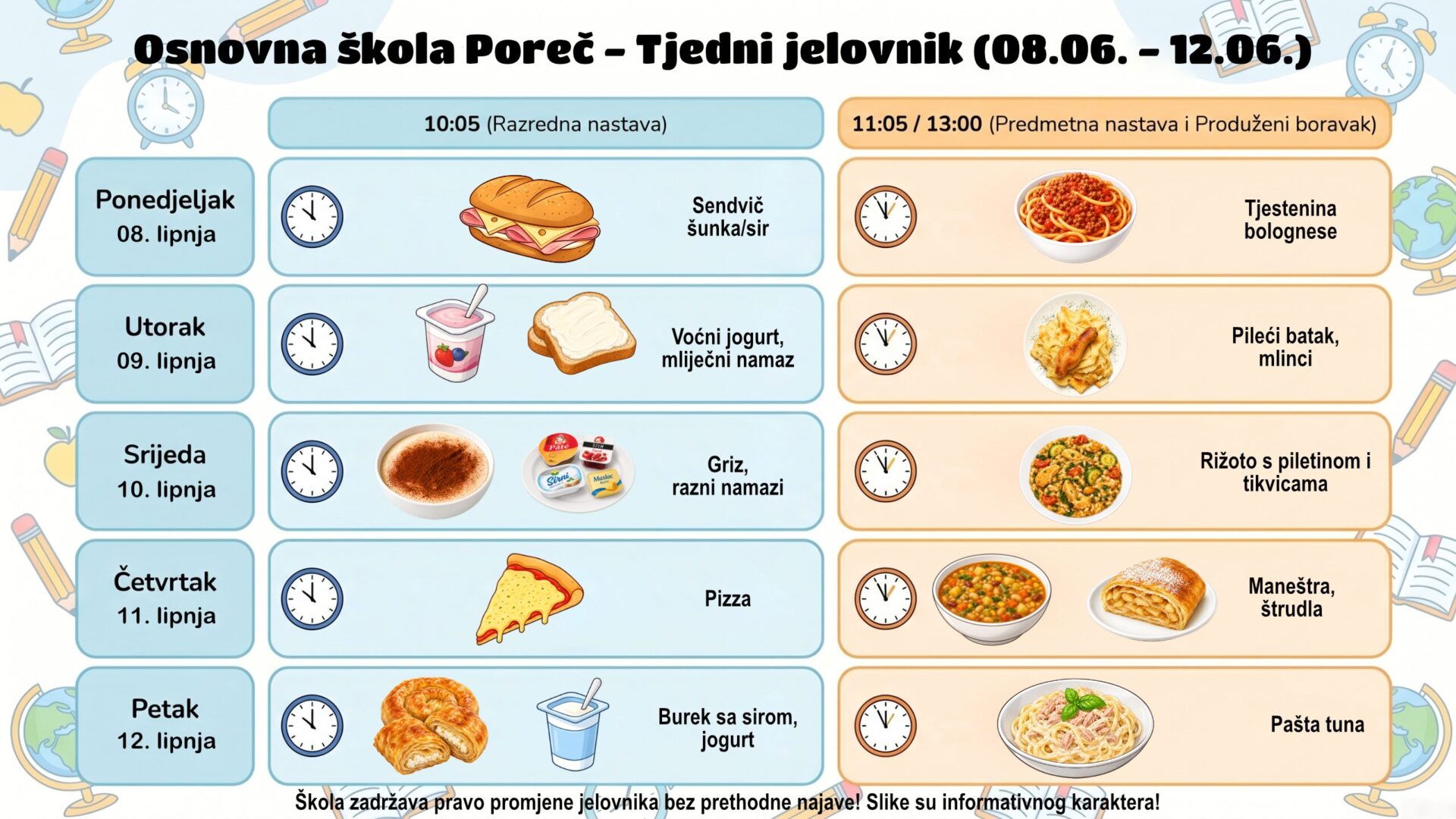 Jelovnik 08.06. - 12.06.